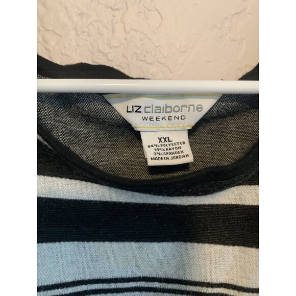 Liz Claiborne Weekend Tunic Black/White Stripes 3/4 Sleeve Decorative Lacing XXL - Picture 3 of 4